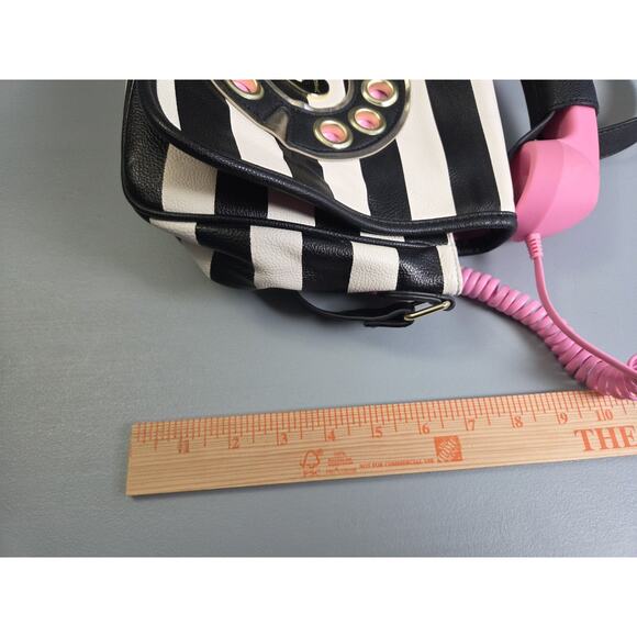 Betsey Johnson Phone Cross Body Bag Purse Handbag Pink Black White Striped - Picture 10 of 10